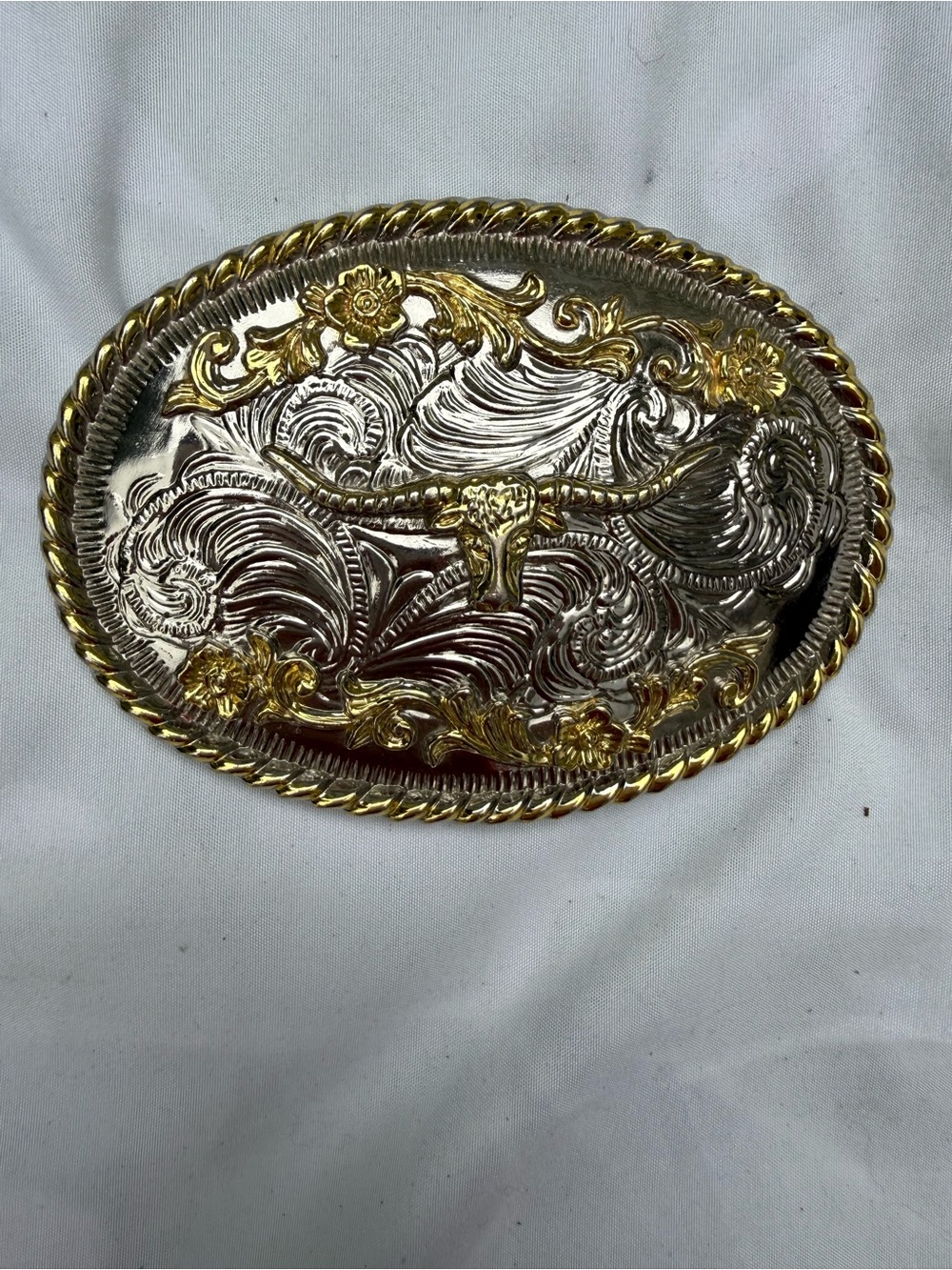 🆕 Western Longhorn Oval Belt Buckle - Gold & Silver